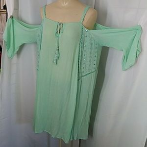 MADE in India Mint GREEN COLD SHOULDER Beachcover